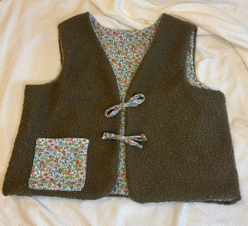 Gilet berger réversible kaki fleur