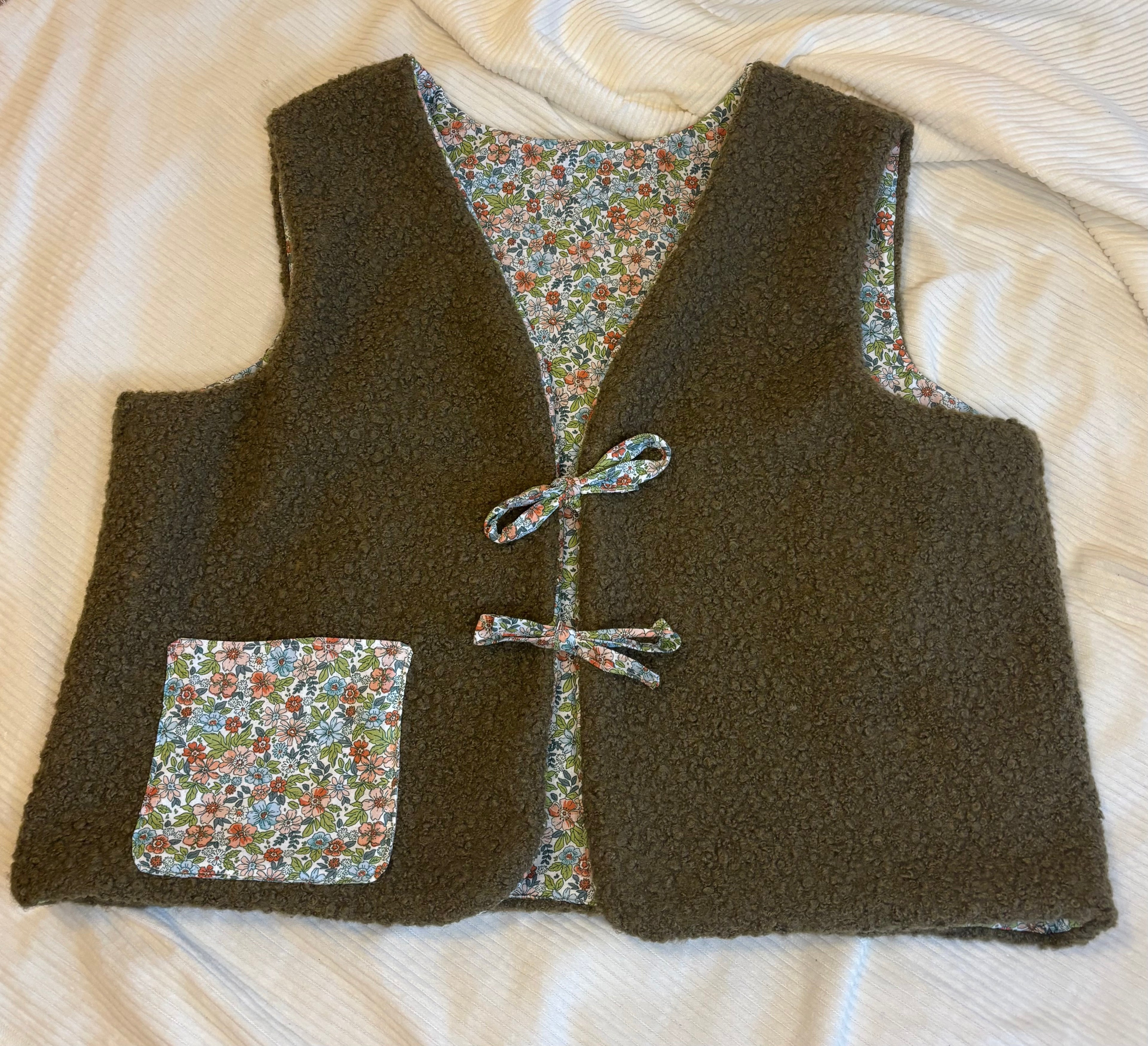 Gilet berger réversible kaki fleur
