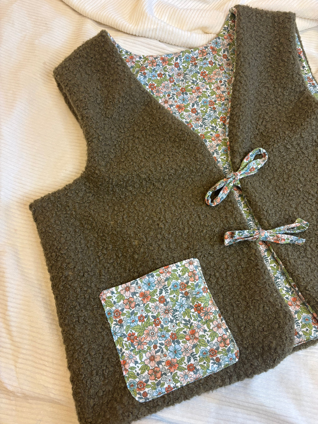 Gilet berger réversible kaki fleur
