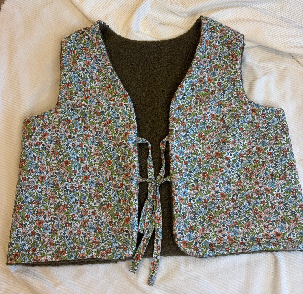 Gilet berger réversible kaki fleur