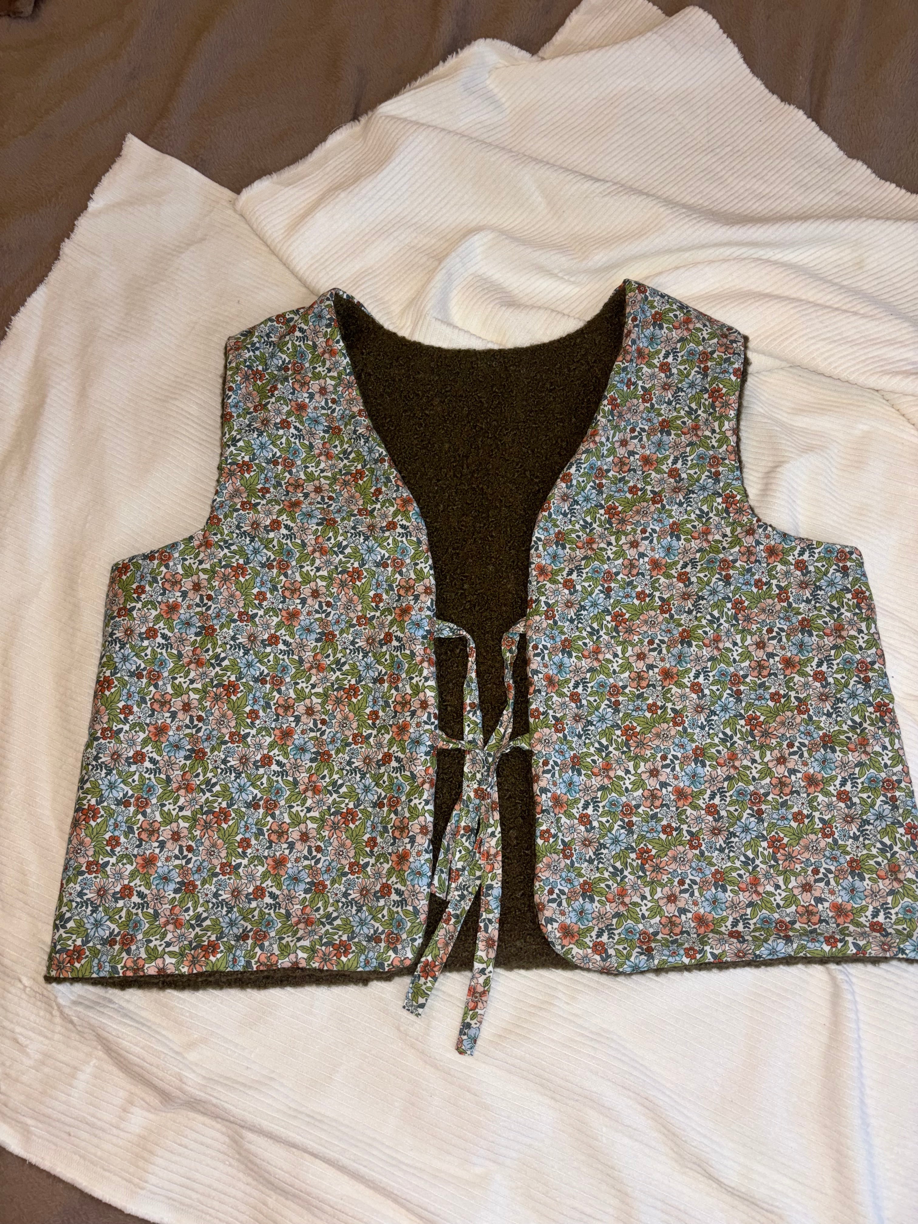 Gilet berger réversible kaki fleur