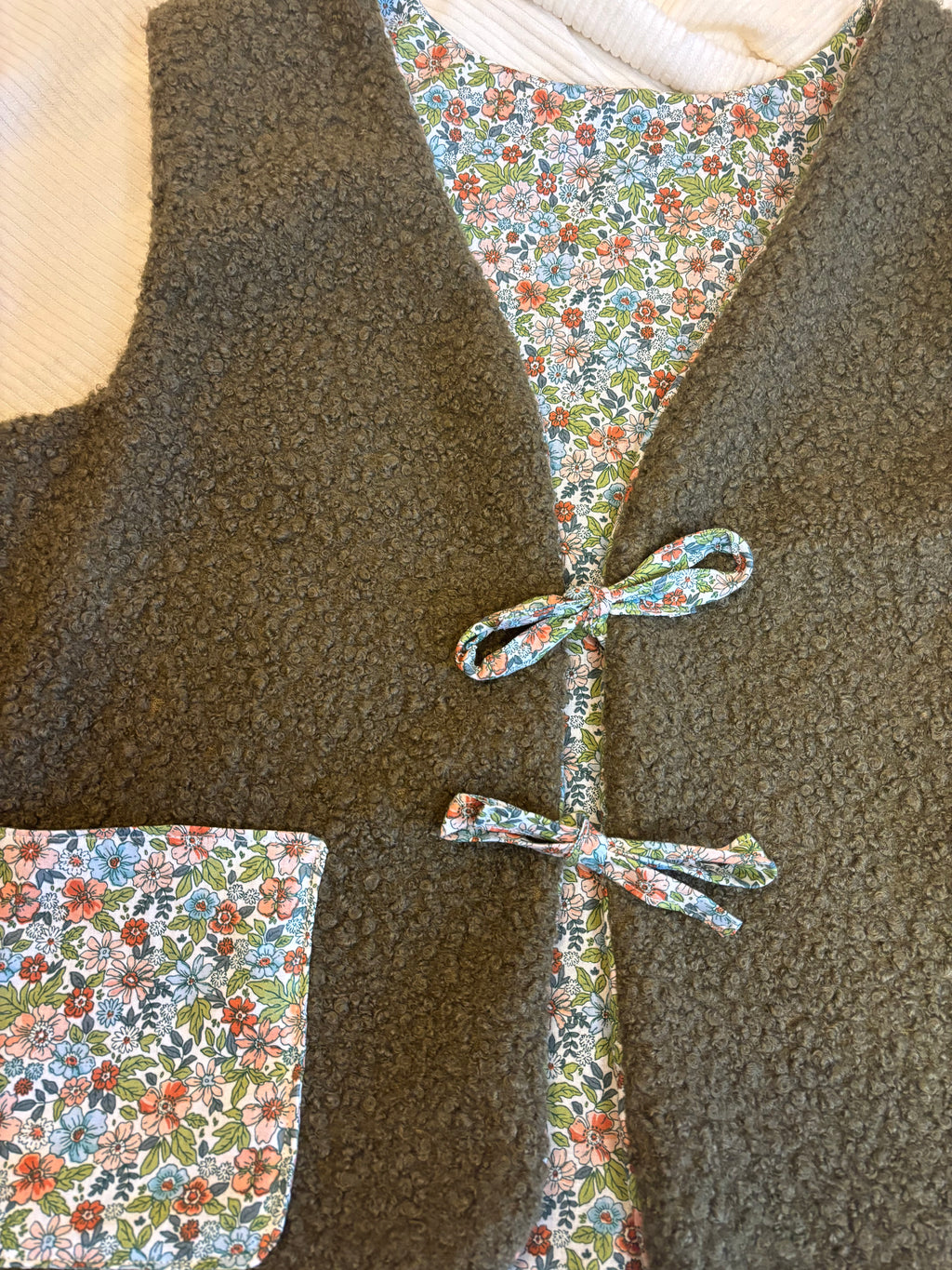 Gilet berger réversible kaki fleur