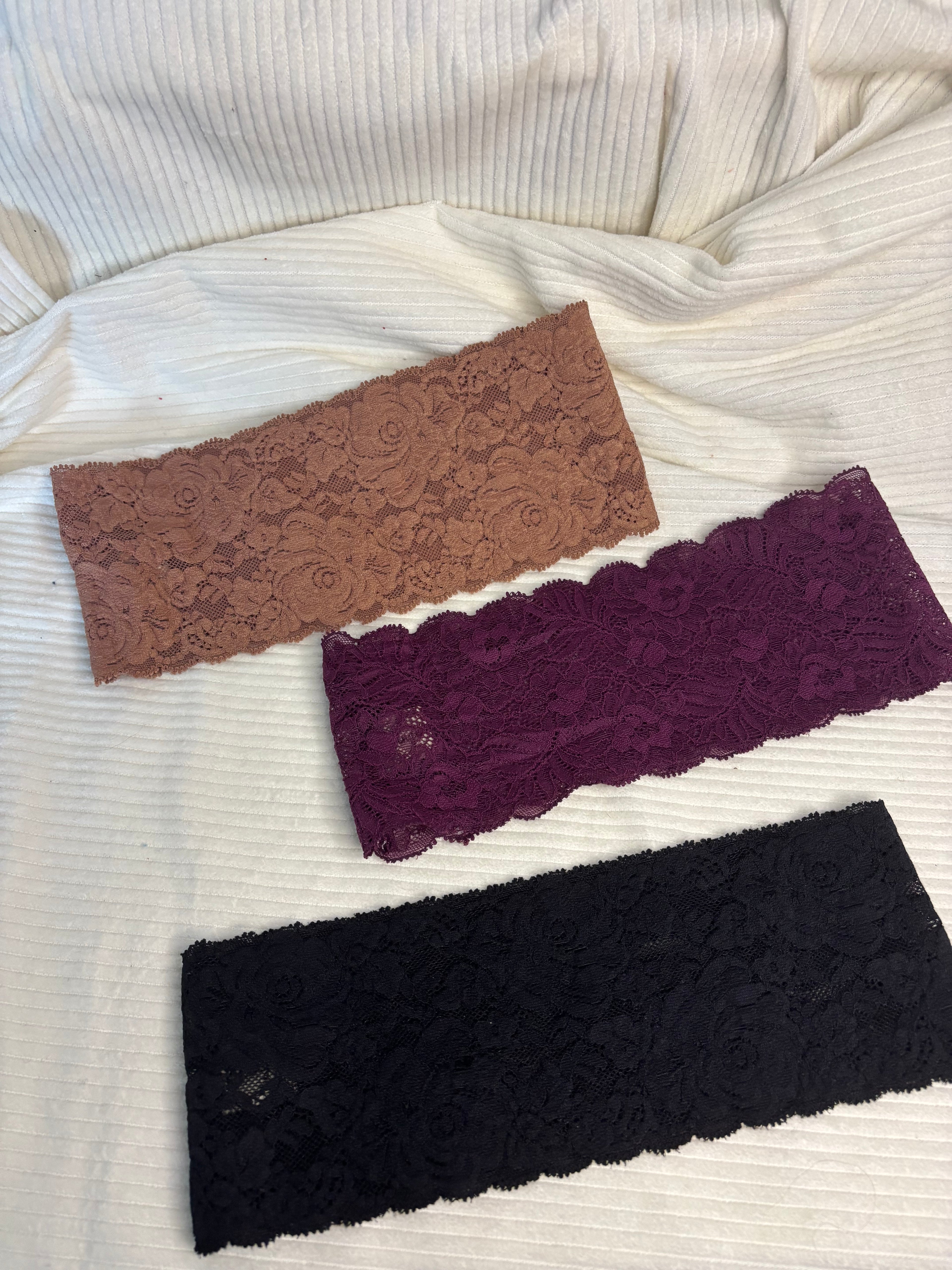 Lot de 3 bandeaux en dentelle large